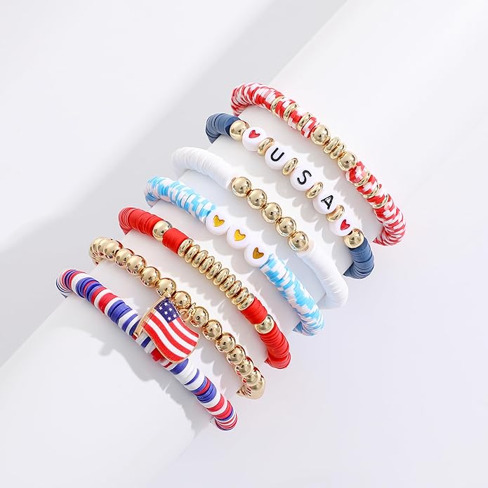 Heishi Beaded Stretch Bracelets for Women Stackable Polymer Clay Beads Bracelets Friendship Boho Summer Beach Bracelet Jewelry Set