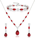 Crysdue Teardrop Bridal Jewelry Set for Wedding Party, Silver/14K/Rose Gold Plated Prom Costume Jewellery for Bride Bridesmaids Women, Cubic Zirconia Necklace Dangle Earrings Bracelet