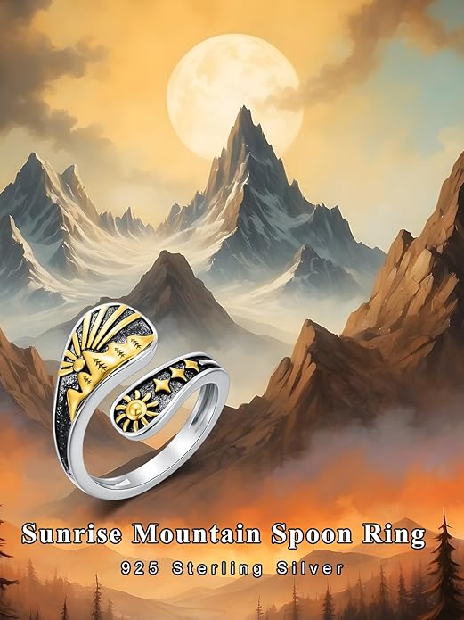 Midari Sun and Moon/Bee/Celtic/Life of Tree/Lotus Spoon Ring for Women 925 Sterling Silver Adjustable Ring Open Ring for Women Men Halloween Birthday Gift