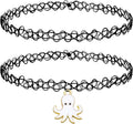 BodyJ4You 2PC Tattoo Choker Necklace - 90s Choker Necklace Women - 2000s Y2K Black Chokers Rainbow Choker - Butterfly Ying Yang Unicorn Rainbow Charms - Stretchy Elastic Necklace