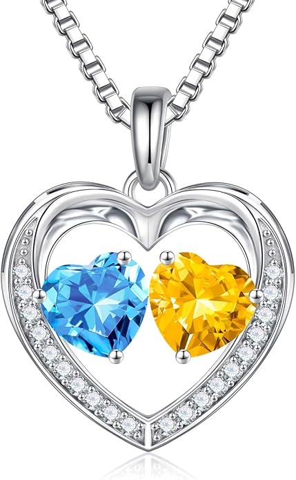 Iefil Valentines Day Gifts for Her - 925 Sterling Silver Heart Birthstone Necklace, Anniversary Birthday Gifts for Women Wife Girlfriend Mom Her