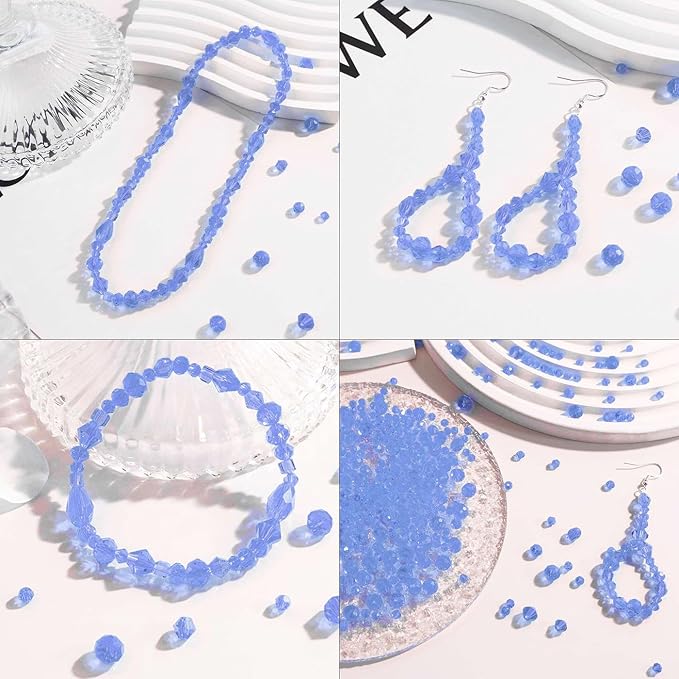 LAIDANLA 800PCS Glass Beads Blue Color Crystal Beads Assorted Crystal Beads with Container Box for DIY Necklace Bracelet Earring Jewelry Making