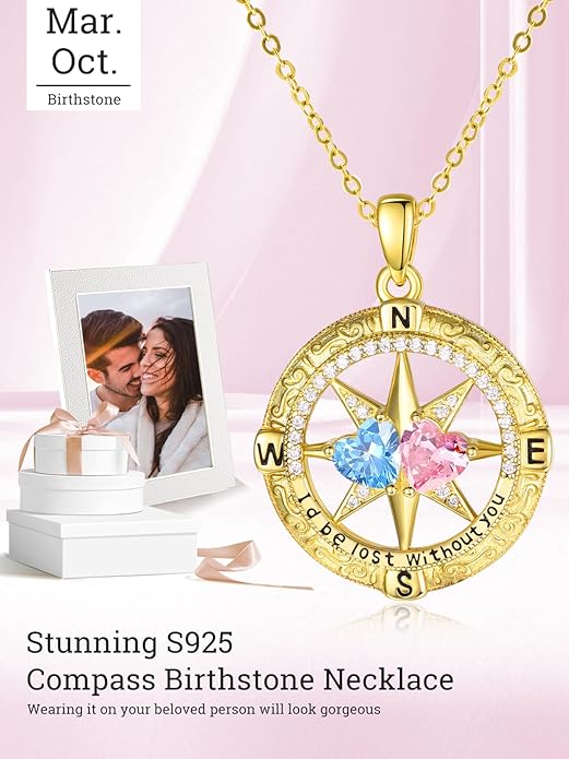Valentine's Day Gifts for Wife 925 Sterling Silver Double Birthstone Pendant Necklaces I Love You for Always and Forever Necklace Anniversary Birthday Gifts for Wife Girlfriend Mom Her