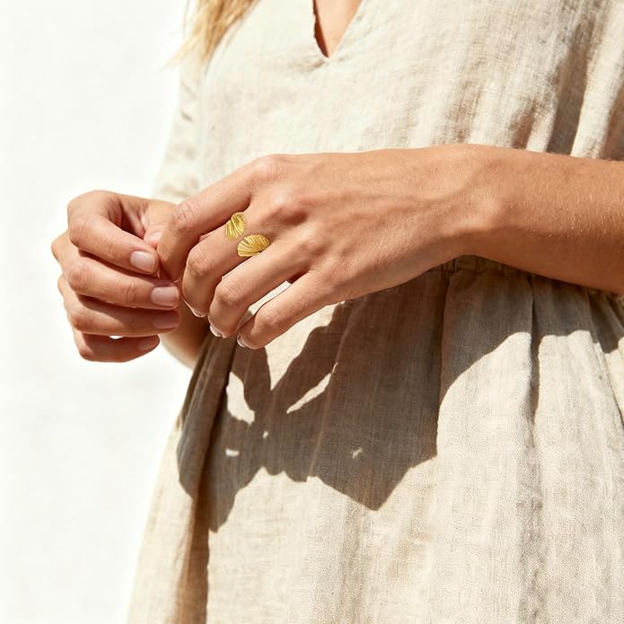 Cross Ring for Women 14 Gold Plated Hammered Texture Open Ring Size Adjustable Dainty Faith Christian Jewelry Gifts