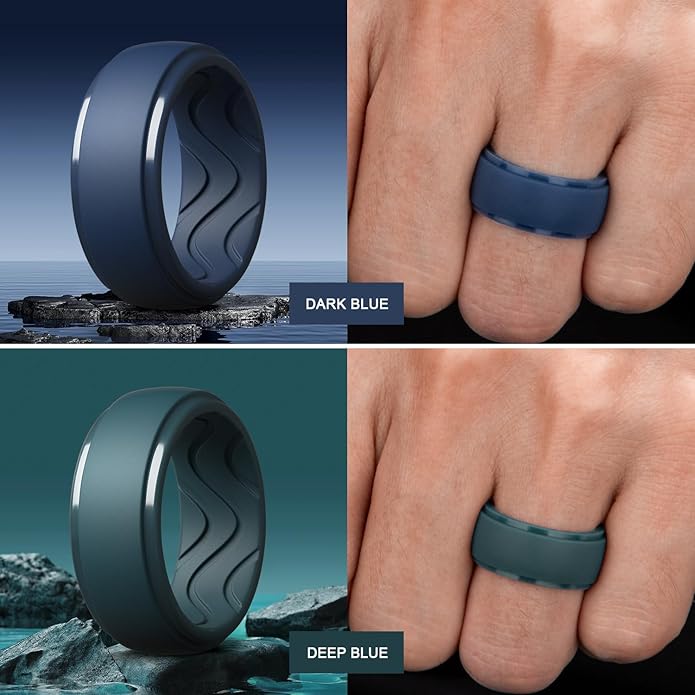 Egnaro Men's Silicone Rings 10mm Wide 2.5mm Thick, Rubber Wedding Bands with Inner Arc Ergonomic Breathable Design, 1/4/5/7 Variety Multipack