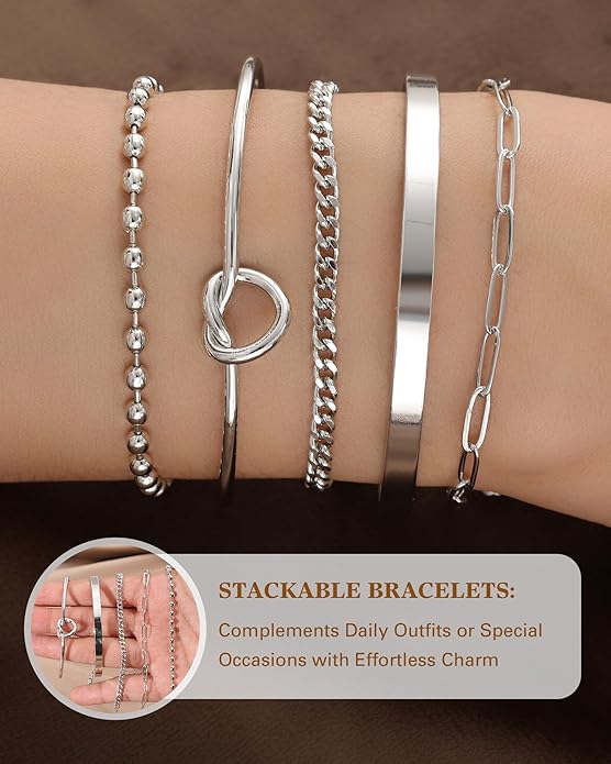 Gold Bracelets for Women, 14K Gold Plated Chain Bracelets Set for Women, Elegant Adjustable Bracelet Stack Jewelry Gifts for Womens