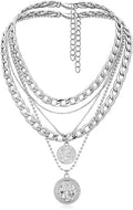 MJartoria Layered Necklaces for Women Trendy Retro Coin Pendant Necklace Dainty Chunky Chain Necklaces for Jewelry Birthday Gifts