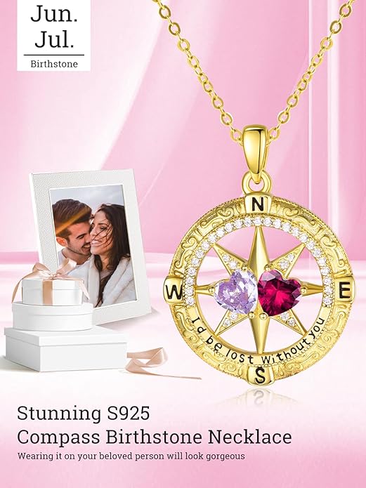 Valentine's Day Gifts for Wife 925 Sterling Silver Double Birthstone Pendant Necklaces I Love You for Always and Forever Necklace Anniversary Birthday Gifts for Wife Girlfriend Mom Her