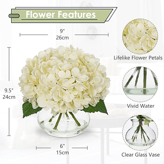 Hollyone Ivory White Hydrangea Artificial Flowers - Image 2