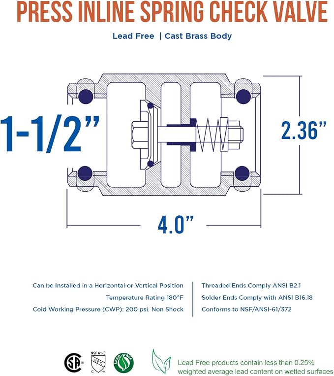 Midline Valve 372S334-5 Inline Spring Loaded Check Valve, Backflow Prevention - Image 5