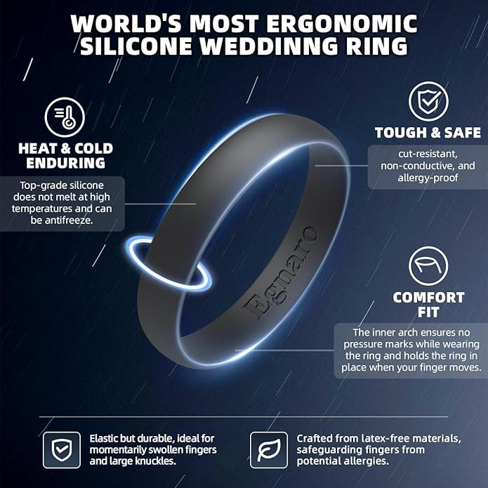 Egnaro Silicone Rings for Her, Rubber Wedding bands for Him, Breathable Engagement thin Unisex Design, Variety Multipack 1-7