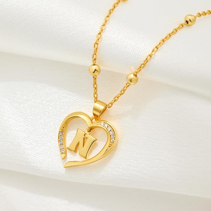 Cicy Bell Womens Heart Initial Necklace for Women 18k Gold Plated Shell Personalized Letter Pendant Necklace 17.7'' with 2'' Extender