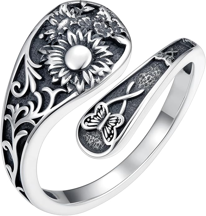 Vintage Adjustable Thumb Rings 925 Sterling Silver Sunflower/Red Cardinal/Butterfly/Turtle/Skull Ring Jewelrry for Women Men