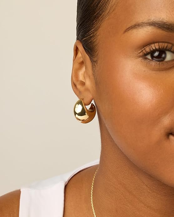 PAVOI 14K Gold Plated 925 Sterling Silver Posts Statement Earrings for Women - Geometric Dome Teardrop Drop Dangle Hoop Chunky Gold Earrings