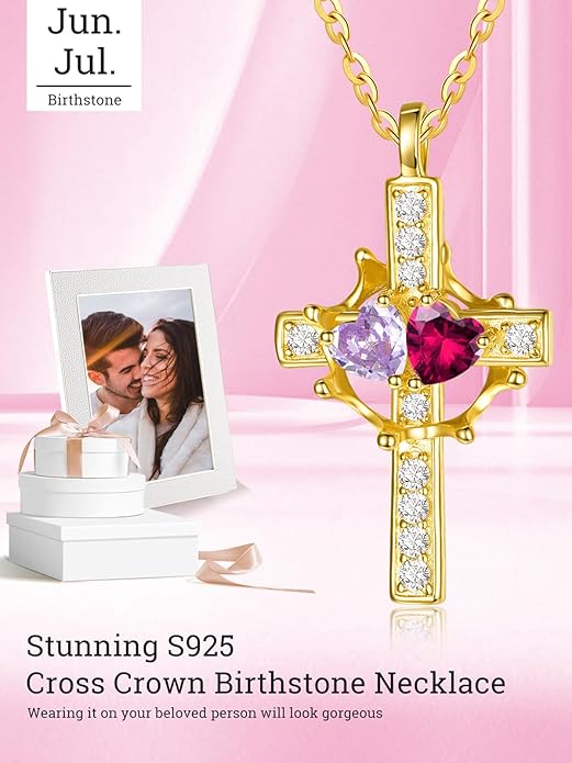 Valentine's Day Gifts for Wife 925 Sterling Silver Double Birthstone Pendant Necklaces I Love You for Always and Forever Necklace Anniversary Birthday Gifts for Wife Girlfriend Mom Her