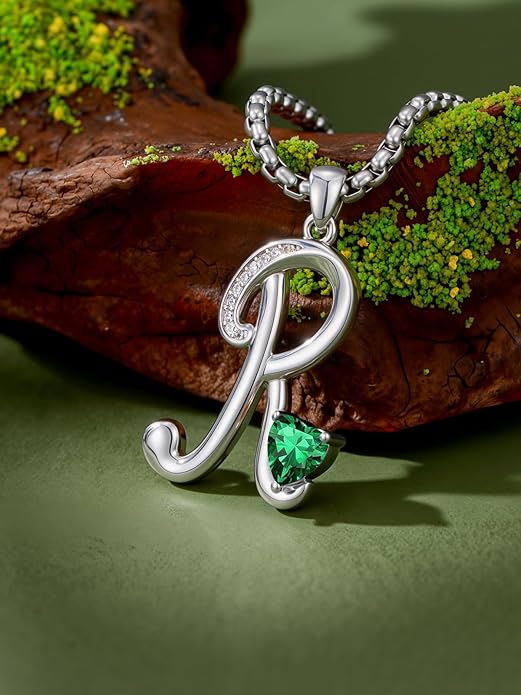Valentines Day Gifts for Women Alphabet A to Z Initial Birthstone Pendant Necklaces for Women - 18k White Gold Plated Personalized Name Jewelry Valentine Mothers Day Birthday Gifts for Women Her Girlfriend