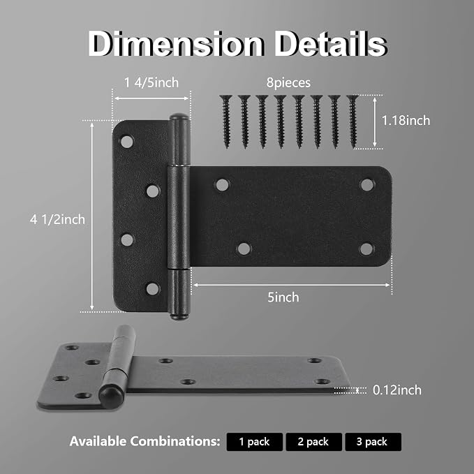 6 Pack 5" Door Hinges, 260 Lbs Capacity Heavy Duty Gate Hinges | Matte black - Image 2