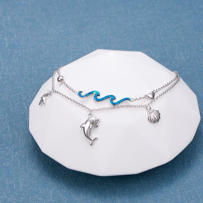 S925 Sterling Silver Ankle Bracelets Anchor/infinity/Starfish Anklet for Women Blue Opal Moonstone Anklet Foot Chain Beach Anklets Jewelry
