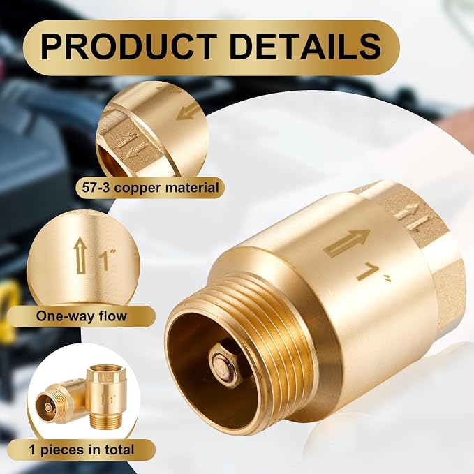 Zonon 1 Pcs 1 Inch Check Valve One Way Brass Non Return in Line Check Valve - Image 3