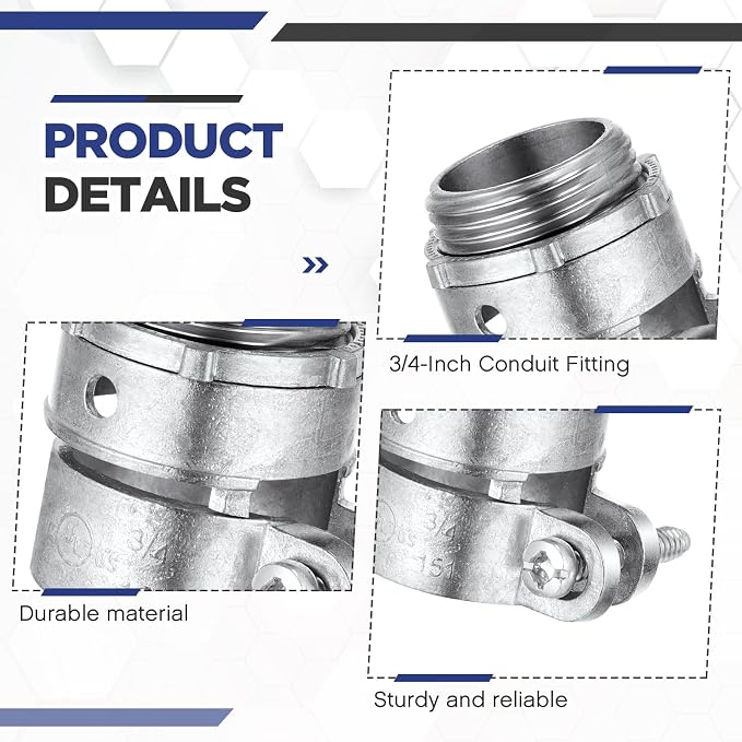 Yaocom 10 Pack 3/4-Inch Squeeze Connectors Fittings FMC Flexible Metal Conduit - Image 3