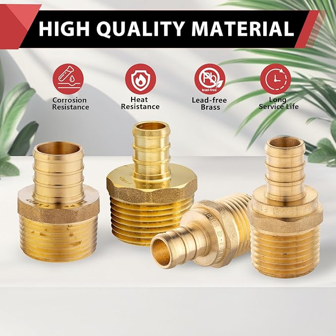 4PC Pex Barb Crimp Brass Fittings 1/2 Inch x 1/2 Inch NPT Male Adapter | ASTM - Image 6
