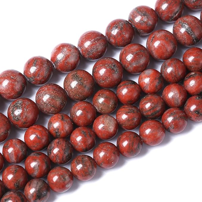 36pcs 10mm Natural Red Seasame Jasper Gemstone Beads Round Loose Spacer Beads for Jewelry Making DIY Bracelets Necklaces 15" (10mm, Red Seasame Jasper)