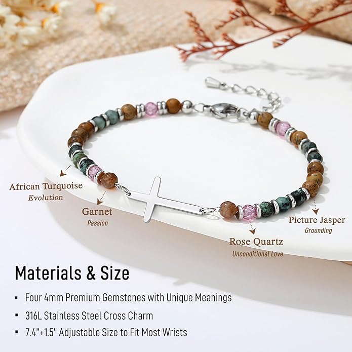 TONY & SANDY Christian Cross Bracelet for Women, Valentine's Day Gifts for Her, Confirmation Baptism Easter Gifts, Unique Gift for Friends Daughter Mom Sister in Christ Birthday Christmas