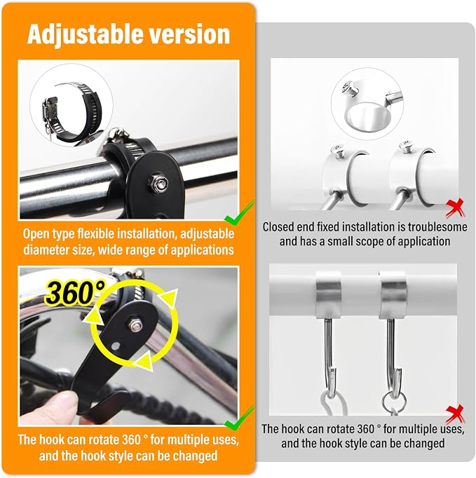 Tube Rod Hooks, for 0.71"-1.26" in Inner Dia Adjustable Rod, Bathroom Wardrobe - Image 3