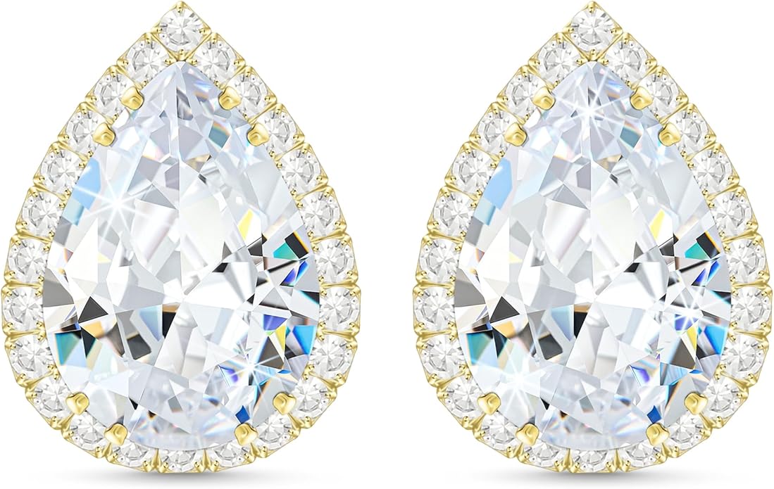 Linawe Women Stud Earrings, Teardrop Diamond Moissanite Cubic Zirconia Earrings Studs Rhinestone Jewelry Gold/Silver/Rose Gold