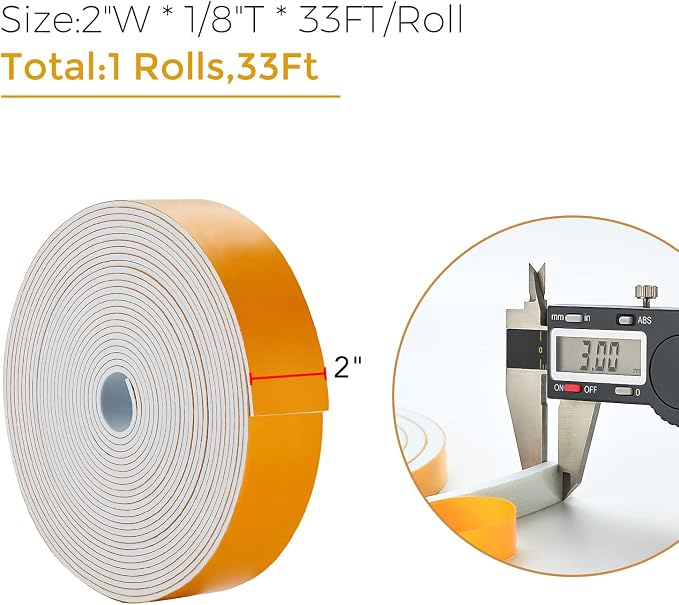 Ravinte Weather Stripping Door Seal, 2 x 1/8" Adhesive Foam Tape, 33 FT | - Image 3