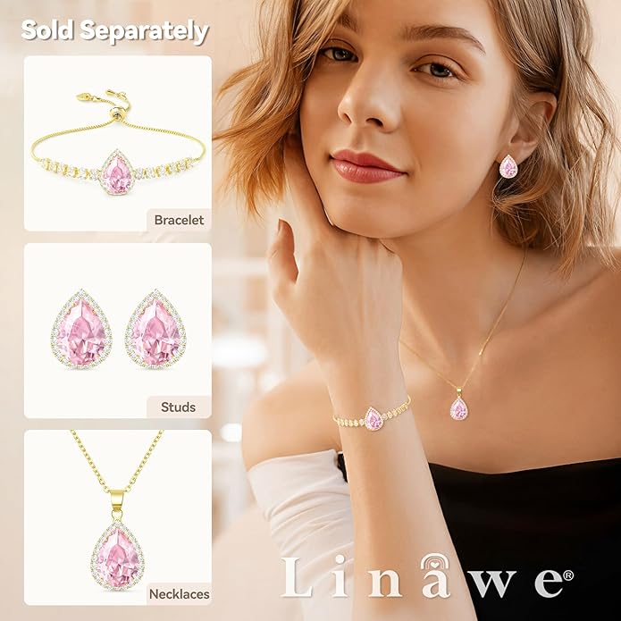 Linawe Women Stud Earrings, Teardrop Diamond Moissanite Cubic Zirconia Earrings Studs Rhinestone Jewelry Gold/Silver/Rose Gold