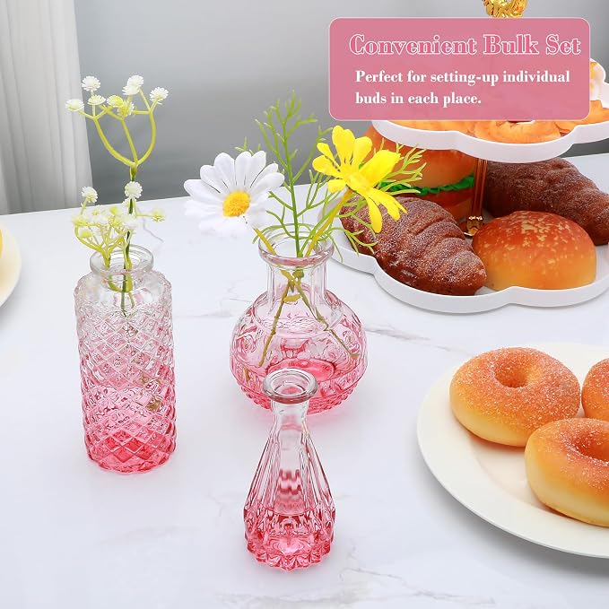 Glass Pink Bud Vase Set of 18, Small Glass Vintage Vases - Image 4