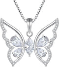YL Women's Butterfly Necklace 925 Sterling Silver Flower Rose Pendant Birthstone Halo Jewelry