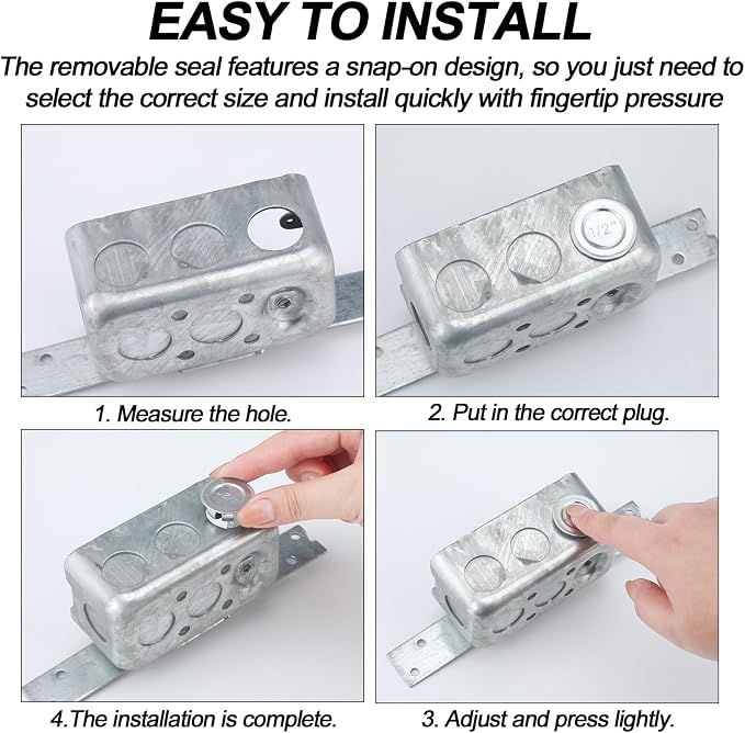 Yaocom 12 Pcs Knockout Seal Electrical Box 1/2 Inch Knockout Plugs Round Steel - Image 4