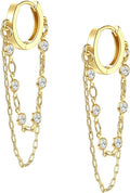 Tassel Chain Small Gold Hoop Dangle Earring For Women Huggie Earring Heart Star CZ 14K Gold Plated Fashion Jewelry Friendship Gift