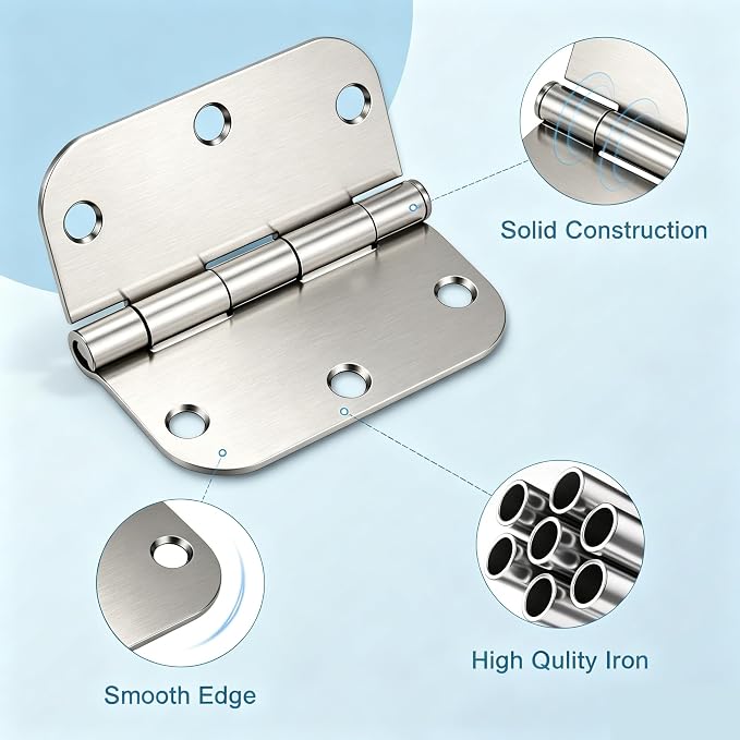 KNOBWELL Brushed Nickel Door Hinges, 3.5" Exterior Door Hinges, 3 Pack | 3.5" x - Image 3