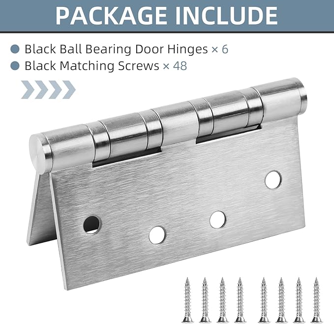 6 Pack Stainless Steel 4'' Door Hinges, 4in x 4in Heavy-Duty Ball Bearing Door - Image 5