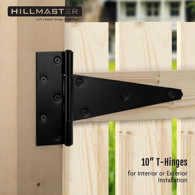 HILLMASTER 10 Inch T-Strap Heavy Duty Shed Door Hinges Gate Strap Hinges Black - Image 7
