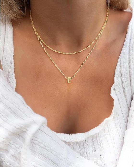Initial Necklaces for Women, Trendy 14K Gold Plated Layered Necklace Dainty A-Z Letter Custom Name Personalized Choker Necklaces Non Tarnish Fashion Accessories Gold Jewelry Birthday Gifts for Her