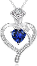 LOUISA SECRET Rose Flower Heart Birthstone Necklaces for Women, 925 Sterling Silver Fine Jewelry, Pendant Heart Necklaces Birthday Anniversary Christmas Gift for Women Wife Mom Girlfriend Lady
