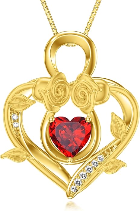 Midari 18K Gold Heart Birthstone Necklace 18K Gold Infinity Rose Necklace Birthday Christmas Jewelry Gifts for Women Wife Her Daughter Mom