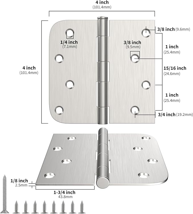 goldenwarm 6 Pack Brushed Nickel Door Hinges 4 inch Door Hinge Satin Nickel - Image 2