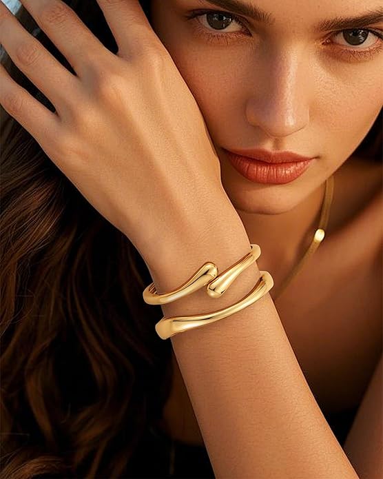 Chunky Gold Bangle Bracelets for Women, Gold Twist Cuff Bracelet Trendy Stackable Bangles Set Fashion Jewelry Gifts