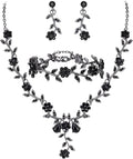 BriLove Women's Wedding Jewelry Leaf Cluster Flower Crystal Dangle Earrings Pendant Necklace Set for Bridal