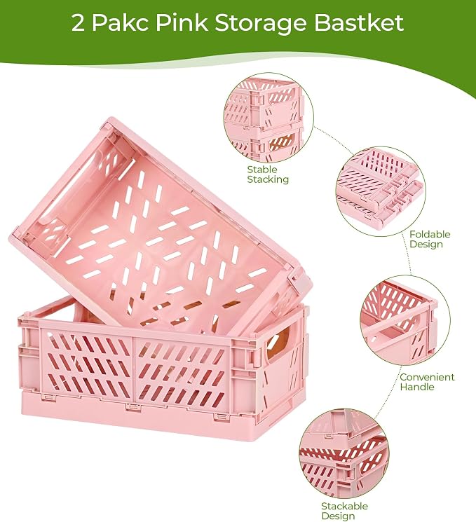 HUUSMOT 4-Pack Collapsible Plastic Storage Baskets, 9.8"x6.5"x3.8" | Pastel - Image 2