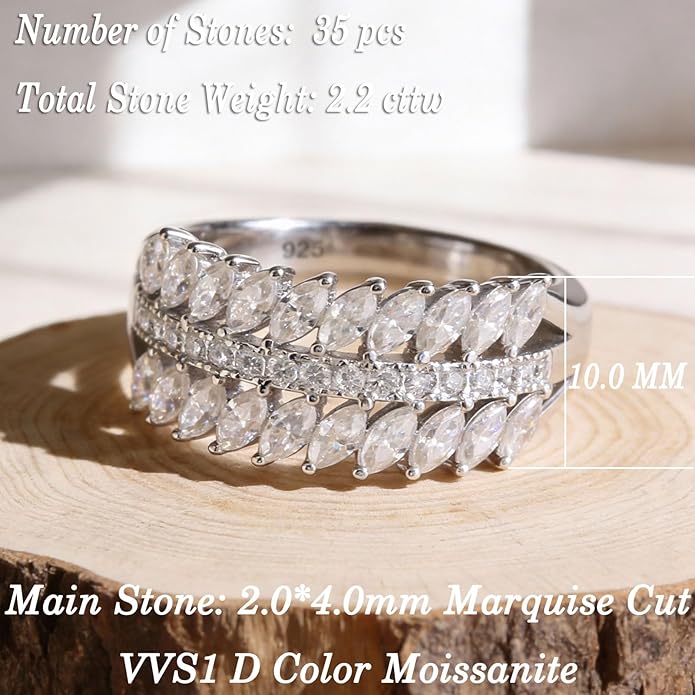 D Color VVS1 Moissanite Rings for Women 925 Sterling Silver Wedding Bands Marquise Eternity Rings Stackable Promise Size 5-10