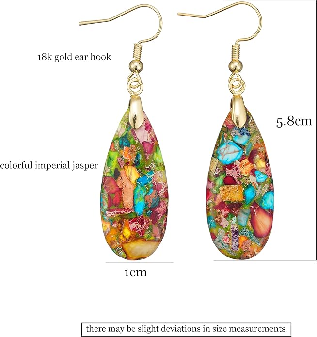 Boho Women Natural Stone Earrings Unique Healing Imperial Jasper Gemstone Energy Hypoallergenic Lightweight Dangle Drop Earrings Multiple Styles Earrings Jewelry for Birthday Party Gift