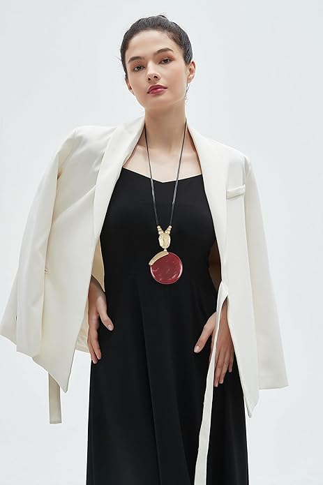 GelConnie Leather Necklace for Women Large Pendant Long Brown Necklace Circle Leather Choker Vintage Sweater Necklace Gold Chunky Boho Necklaces for Women