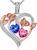 Iefil Valentines Day Gifts for Her - 925 Sterling Silver Rose Heart Necklace, Birthstone Jewelry, Anniversary Birthday Gifts for Wife Girlfriend Mom Daughter