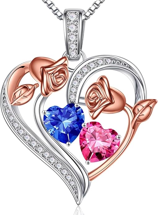 Iefil Valentines Day Gifts for Her - 925 Sterling Silver Rose Heart Necklace, Birthstone Jewelry, Anniversary Birthday Gifts for Wife Girlfriend Mom Daughter